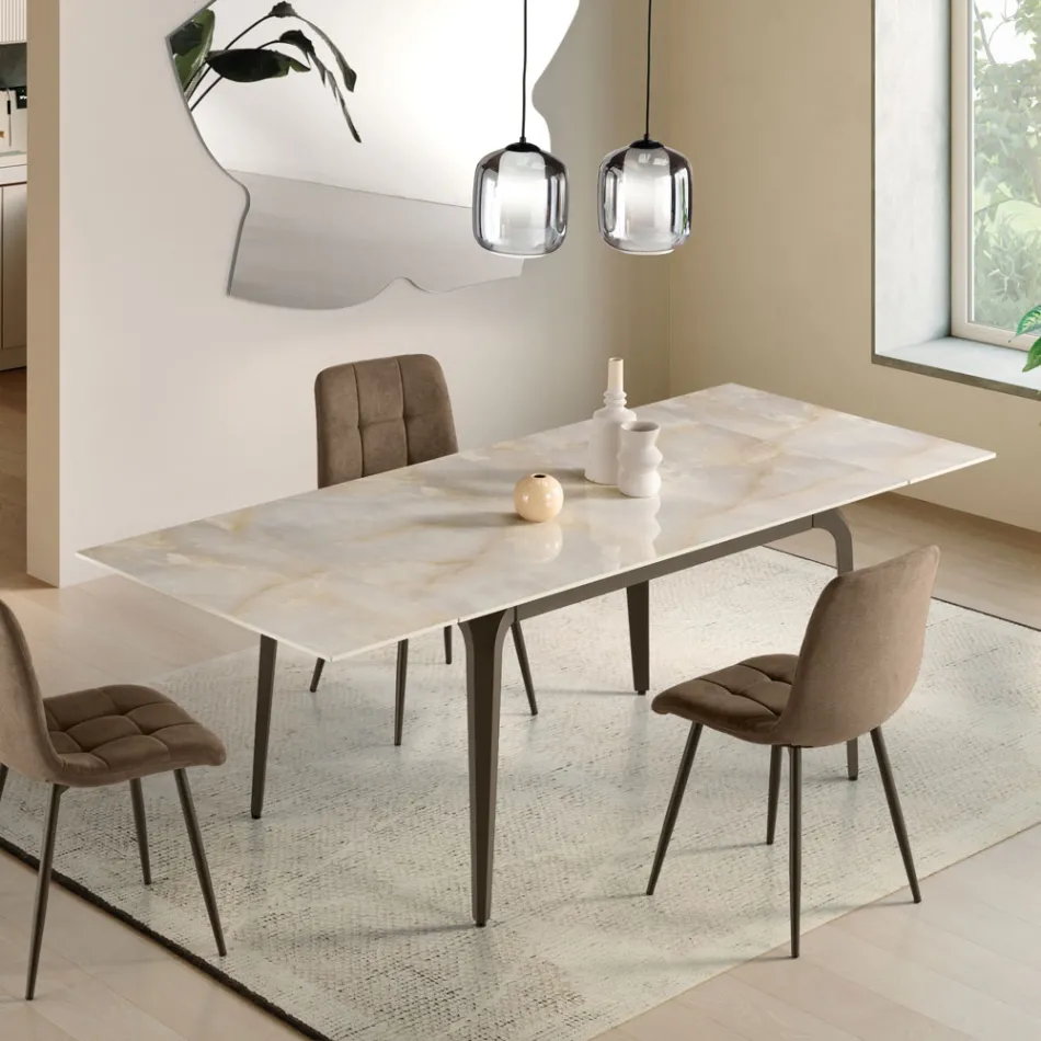 Ausziehtisch 160/240x90 cm aus Sinterstein mit Marmoroptik - Samus Viadurini