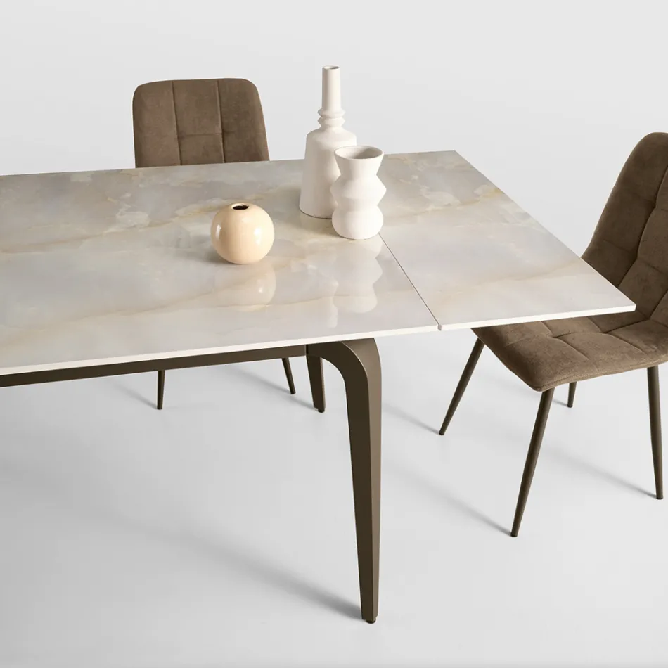 Ausziehtisch 160/240x90 cm aus Sinterstein mit Marmoroptik - Samus Viadurini