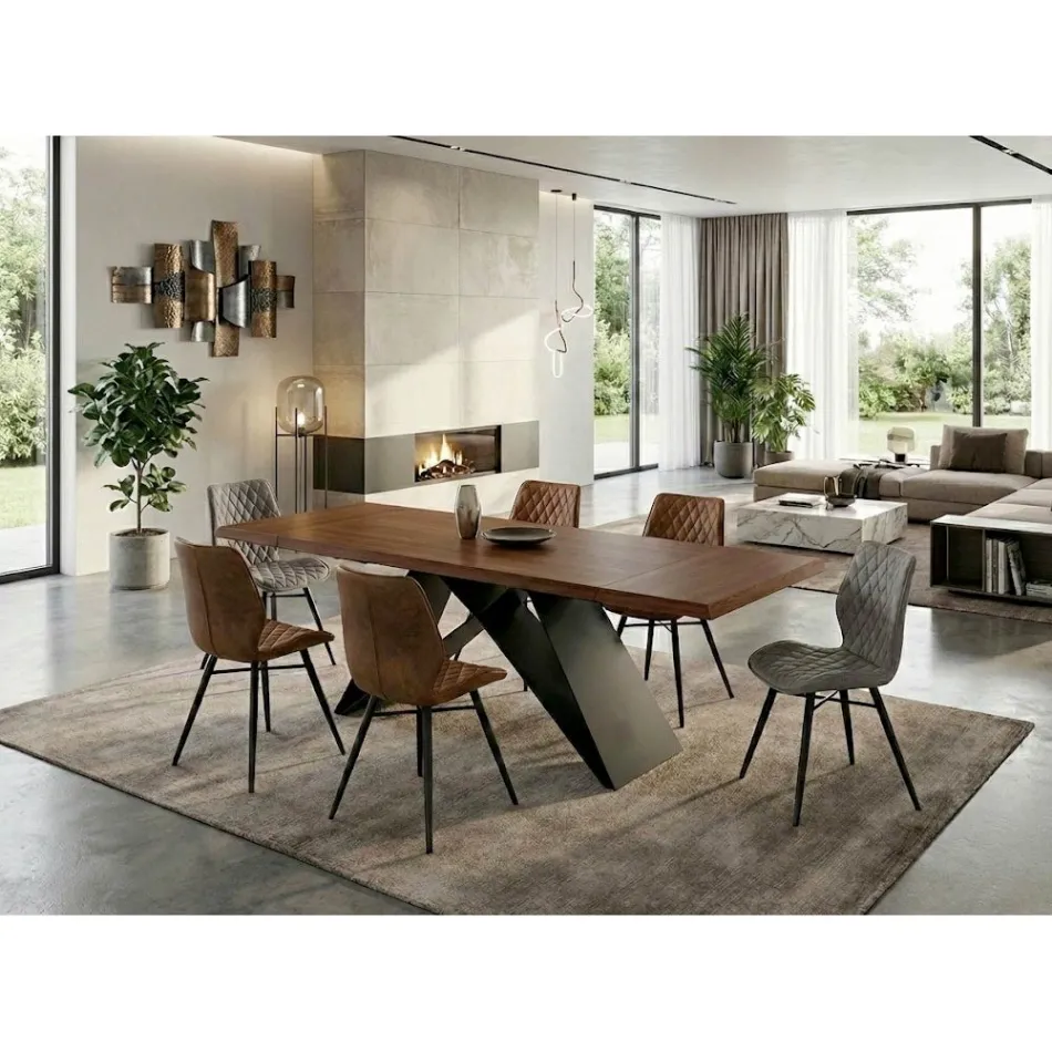 Ausziehtisch 160/240 x 90 cm aus Walnussholz und Eisen - Nodo Viadurini