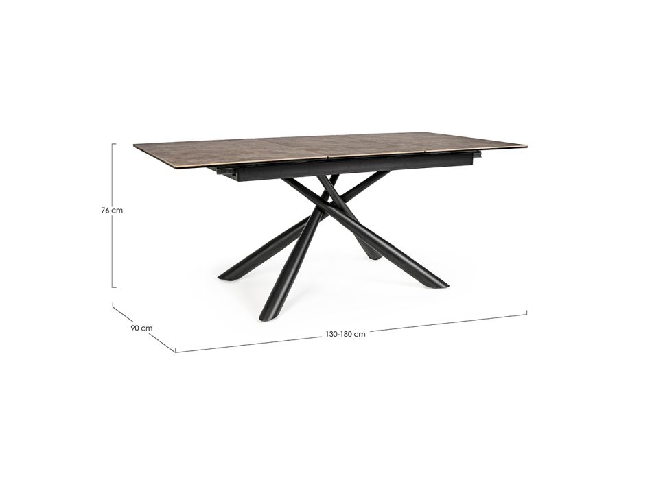 Ausziehbarer Tisch bis 180 cm aus Stahl und Keramik und Glasplatte - Calige