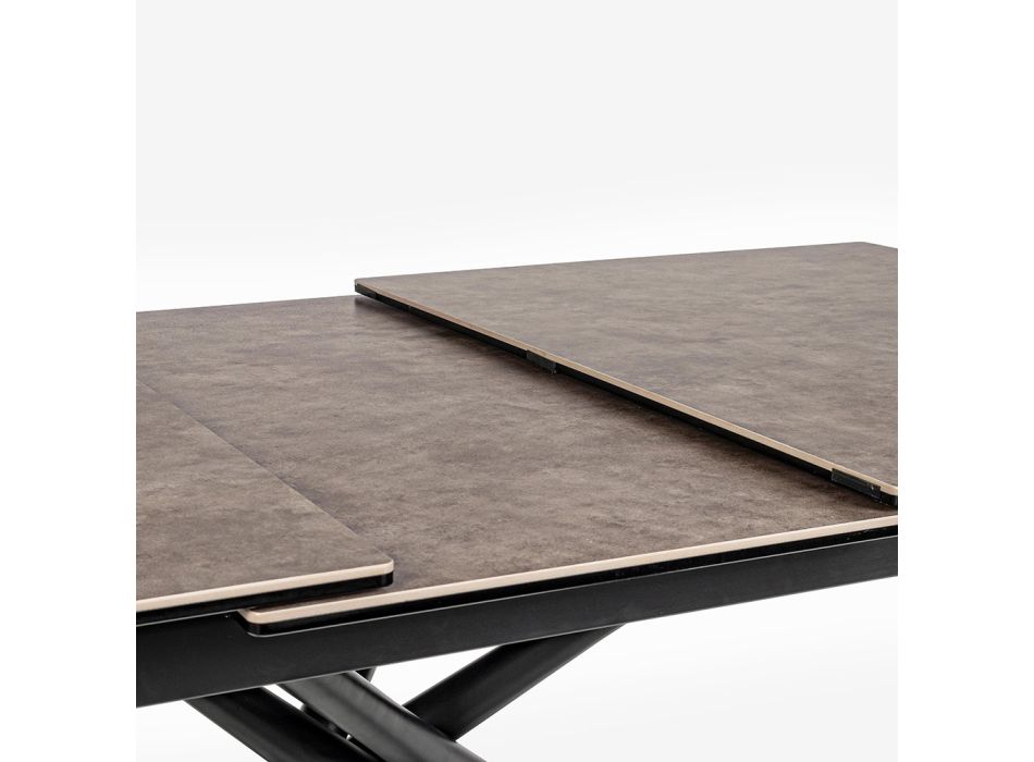 Ausziehbarer Tisch bis 180 cm aus Stahl und Keramik und Glasplatte - Calige Viadurini