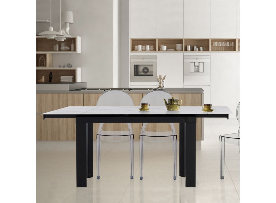 Ausziehbarer Tisch auf 180 cm in weißem Marmor-Finish – Brotola Viadurini