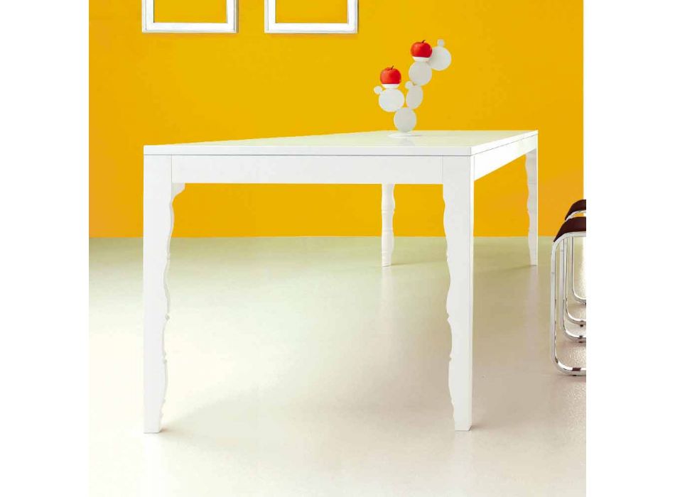 Ausziehbarer Tisch aus weiß lackiertem Holz bis 2,5 m mit gedrehten Beinen - Konzept Viadurini