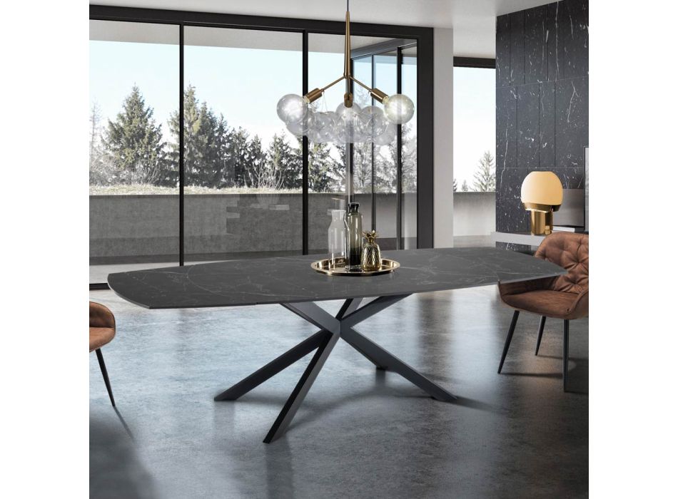 Ausziehbarer Tisch auf 200 cm schwarzem Stahlgestell – Torio Viadurini