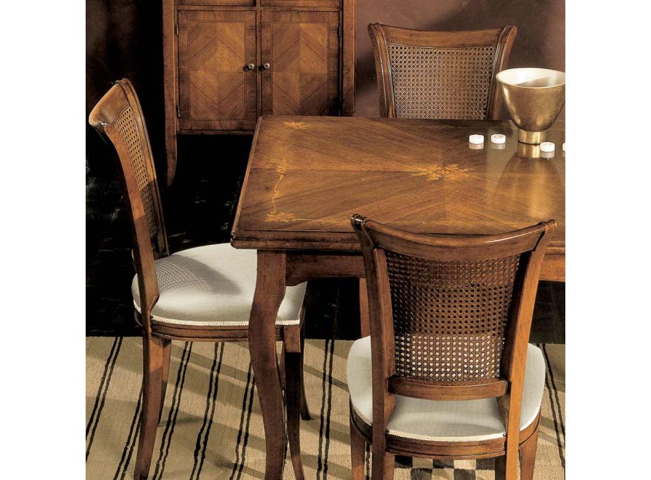 Ausziehbarer Tisch auf 200 cm mit 4 Stühlen aus Bassano-Holz, hergestellt in Italien – Bernstein Viadurini