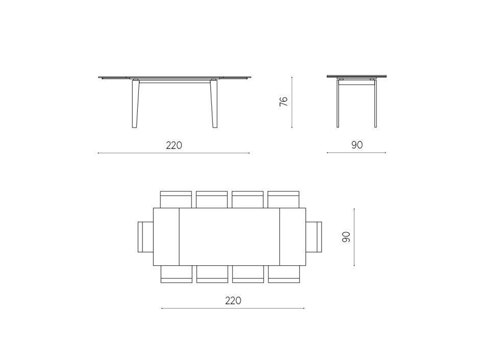Ausziehbarer Tisch bis 220 cm aus Glas und Metall Made in Italy - Ester Viadurini