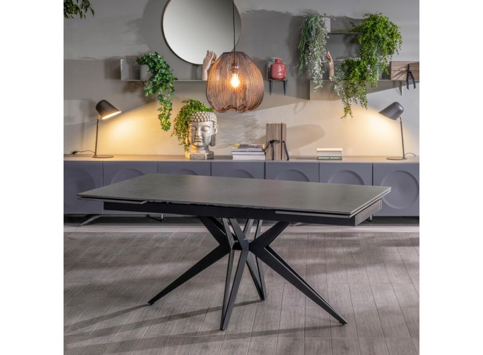 Ausziehbarer Tisch auf 240 cm mit Keramik- und Metallgestell – Bouquet Viadurini