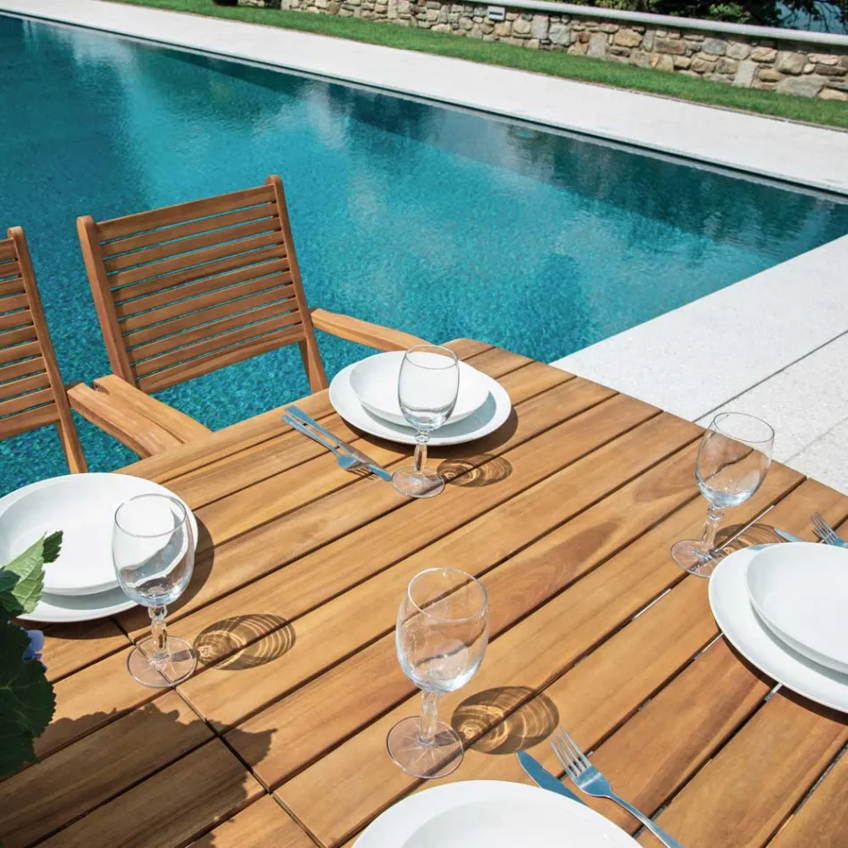 Ausziehbarer Tisch bis 240 cm für den Garten aus Akazienholz - Sereno Viadurini