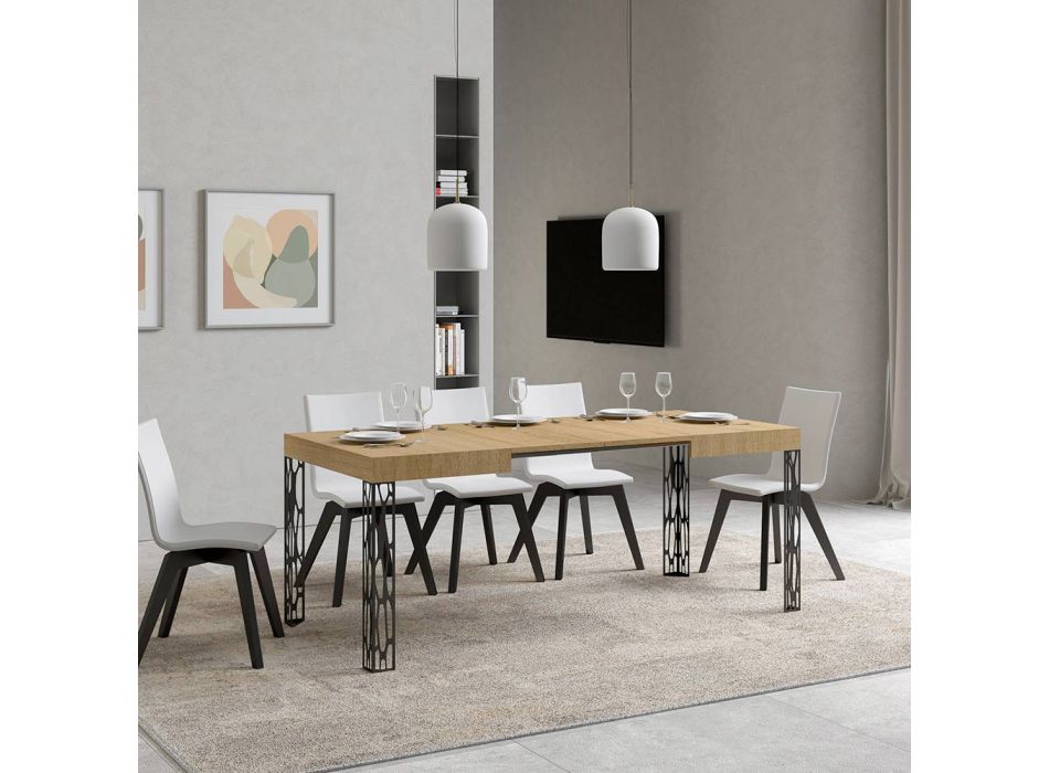 Ausziehbarer Tisch auf 284 cm aus Holz und Eisen, hergestellt in Italien – Fiume Viadurini