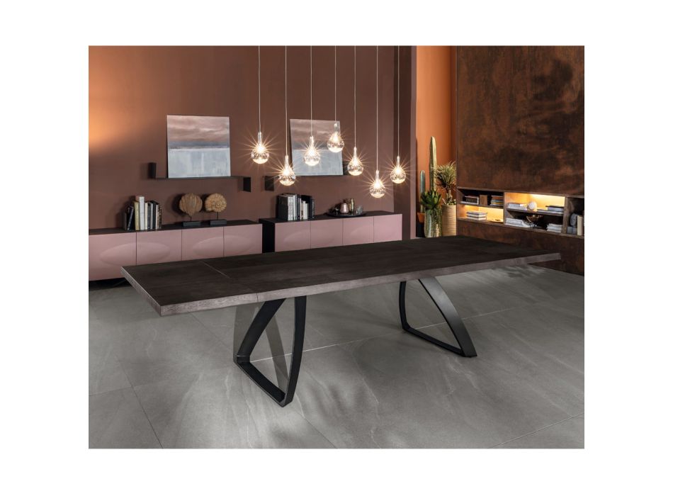 Ausziehbarer Tisch auf 300 cm aus Eichenfurnier und Aluminiumbasis – Travis Viadurini