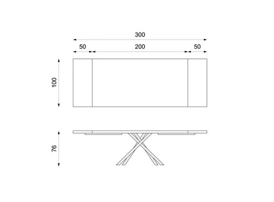 Ausziehbarer Tisch auf 300 cm aus Eichenfurnier und schwarzem Metallgestell – Xino Viadurini