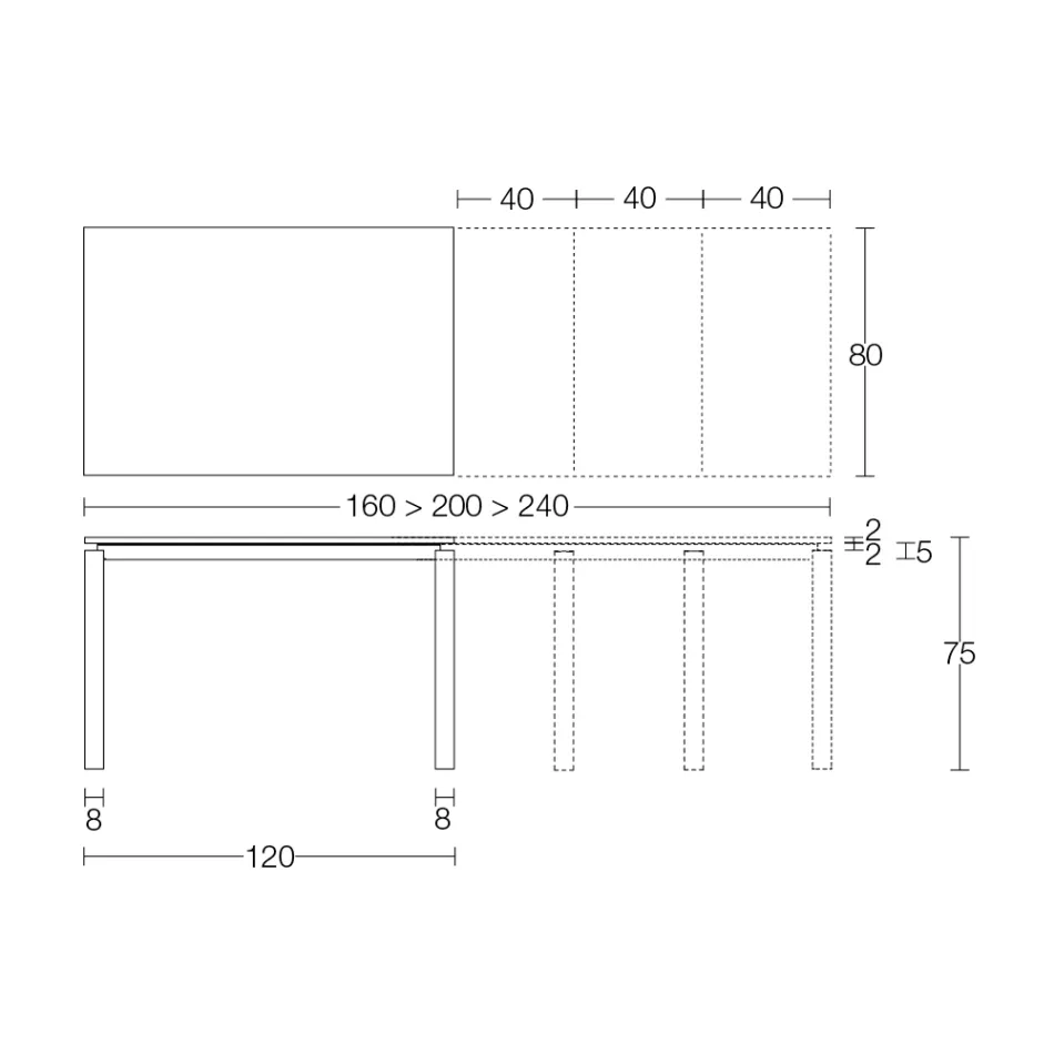 Ausziehbarer Tisch 310 cm mit Laminatplatte und Metallgestell - Spilla Viadurini