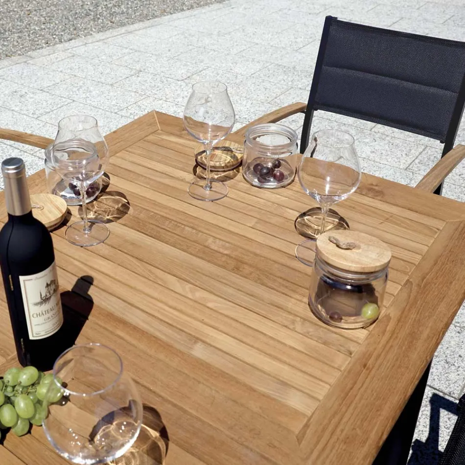 Ausziehbarer Butterfly-Tisch bis 210 cm aus Aluminium und Teakholzplatte - Incanto Viadurini