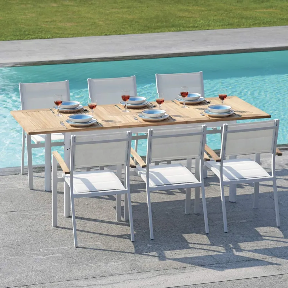 Ausziehbarer Butterfly-Tisch bis 210 cm aus Aluminium und Teakholzplatte - Incanto Viadurini