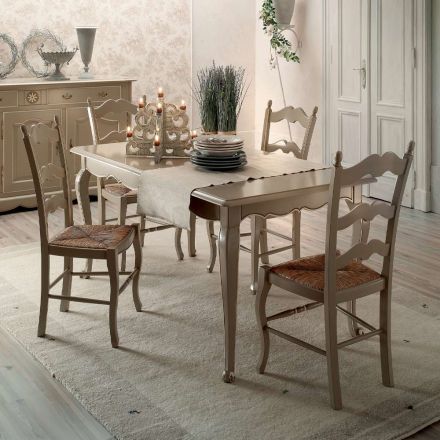 Ausziehbarer Tisch mit 4 Stühlen in hellem Taubengrau, hergestellt in Italien – Celestino Viadurini