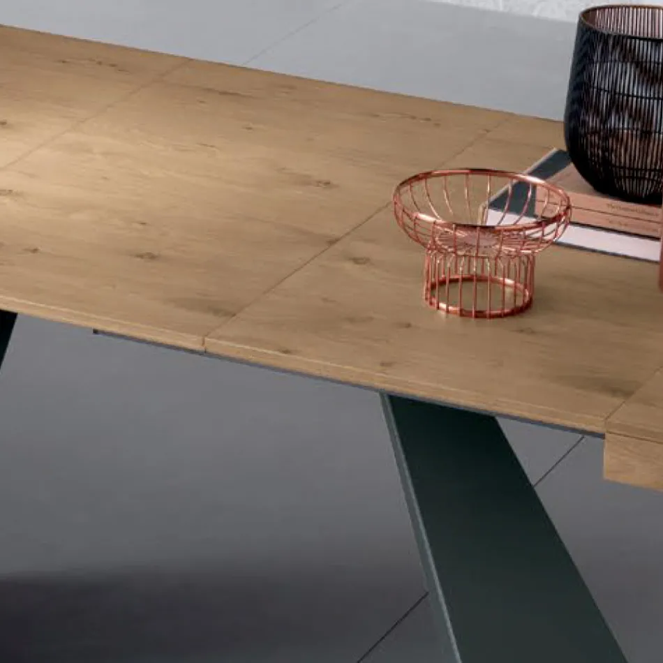 Ausziehtisch mit Mittelverlängerung aus furniertem Holz - Aperol Viadurini