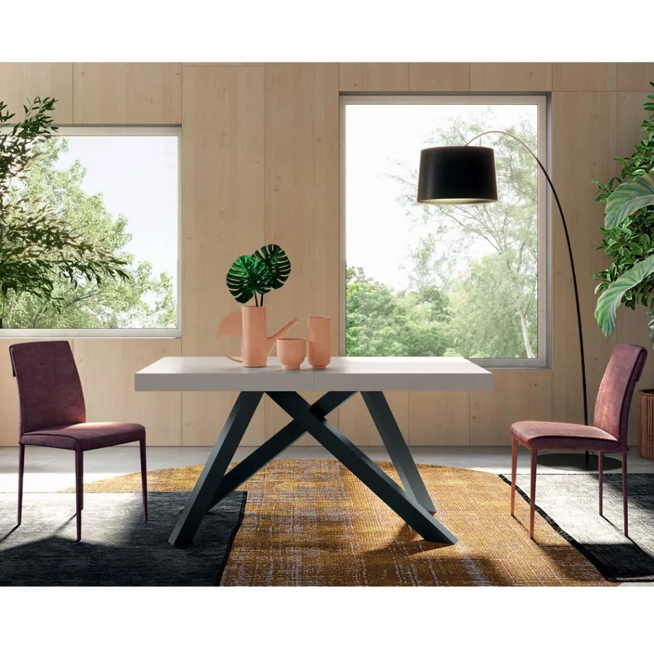 Ausziehbarer Tisch mit synchronisierter zentraler Öffnung aus Laminat – Settimmio Viadurini