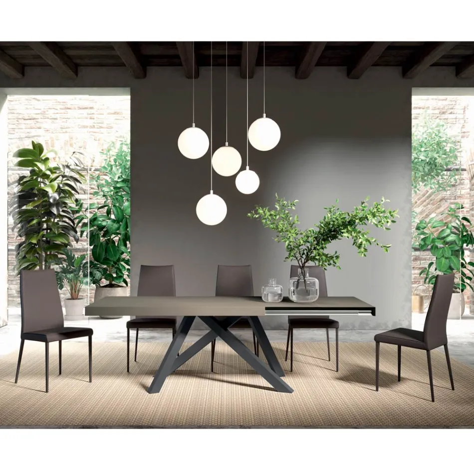 Ausziehbarer Tisch mit synchronisierter seitlicher Öffnung aus Melamin – Settimmio Viadurini