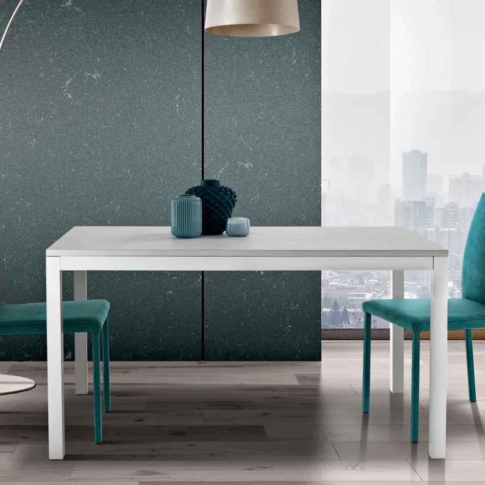 Ausziehbarer Tisch mit weißen Metallbeinen und Melaminplatte - Shaila Viadurini