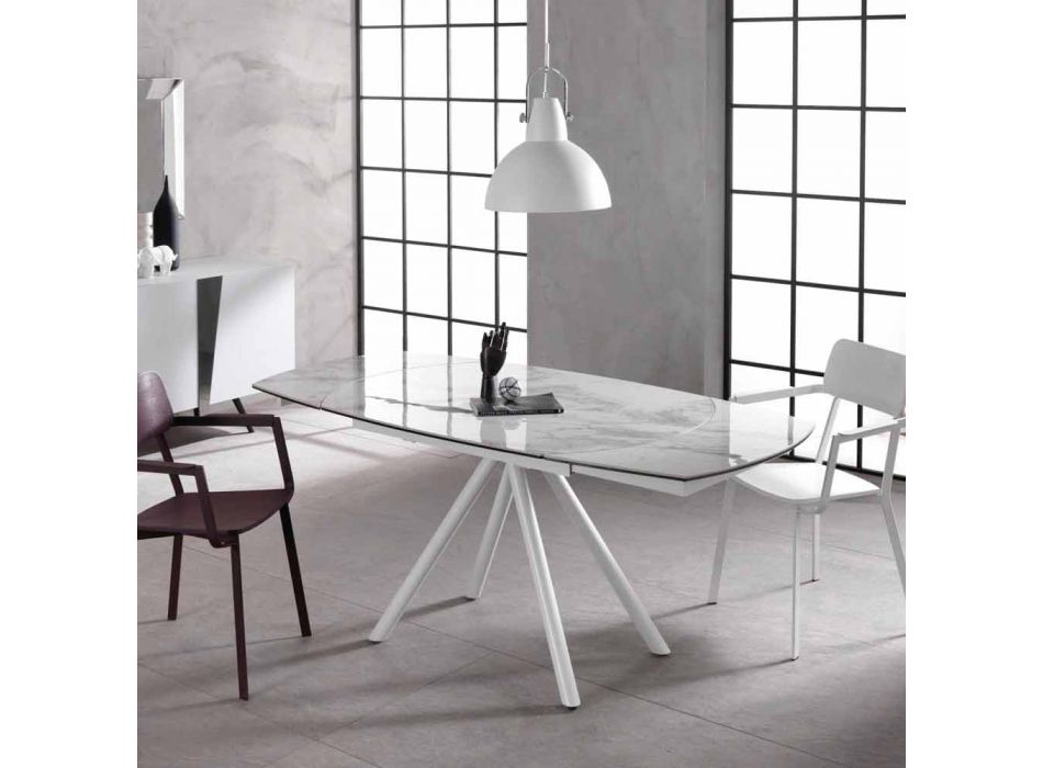 Ausziehbarer Tisch mit Keramikplatte und Metallbeinen, Lozzolo Viadurini