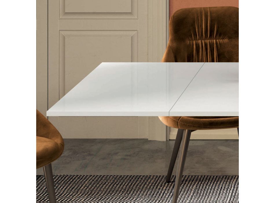 Ausziehbarer Tisch mit mattweißer Glasplatte, hergestellt in Italien – Settimmio Viadurini