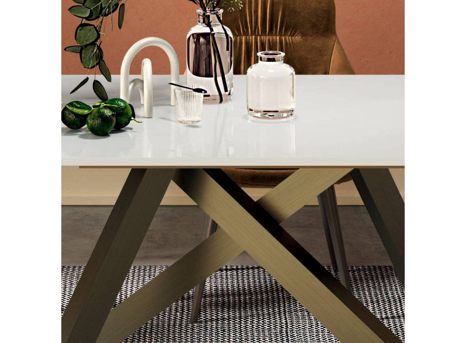 Ausziehbarer Tisch mit mattweißer Glasplatte, hergestellt in Italien – Settimmio Viadurini