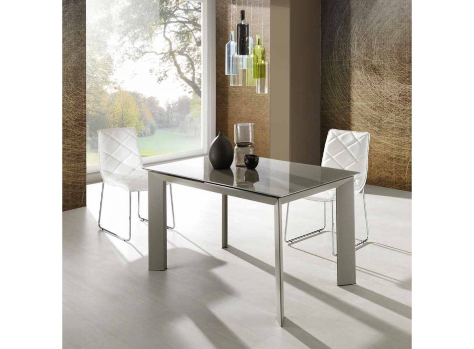 Erweiterbarer Tisch mit Zeno taupe lackiertem Hartglas Viadurini