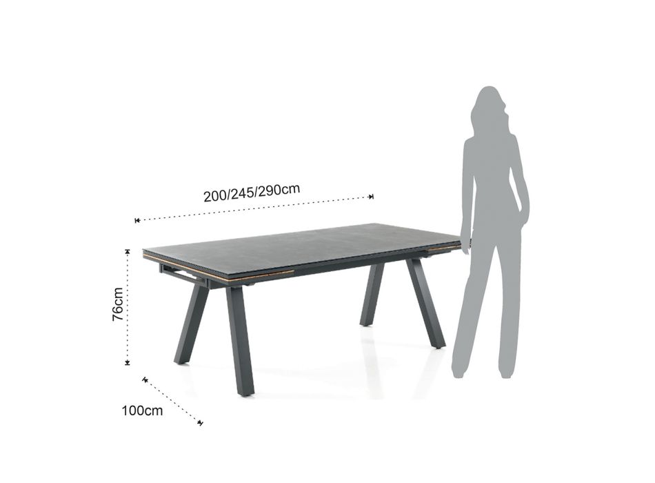 Ausziehbarer Outdoor-Tisch aus anthrazitfarbenem Aluminium und Glasplatte – Aimer Viadurini