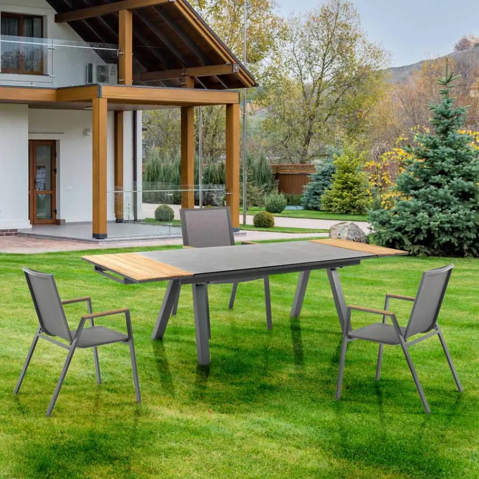 Ausziehbarer Outdoor-Tisch aus anthrazitfarbenem Aluminium und Glasplatte – Aimer Viadurini