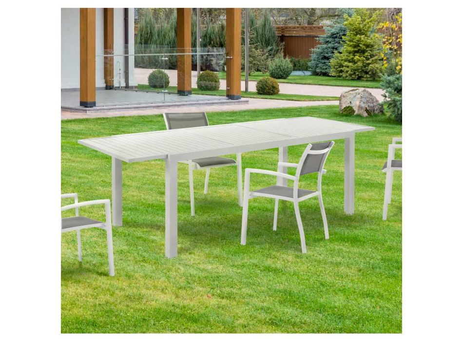 Ausziehbarer Gartentisch mit weißer Aluminiumplatte und Sockel – Parler Viadurini