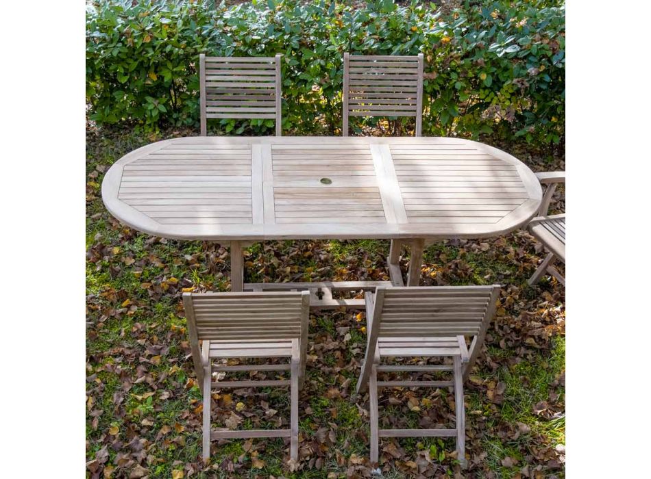 Ausziehbarer Gartentisch aus Teakholz in verschiedenen Größen - Yggdrasil Viadurini
