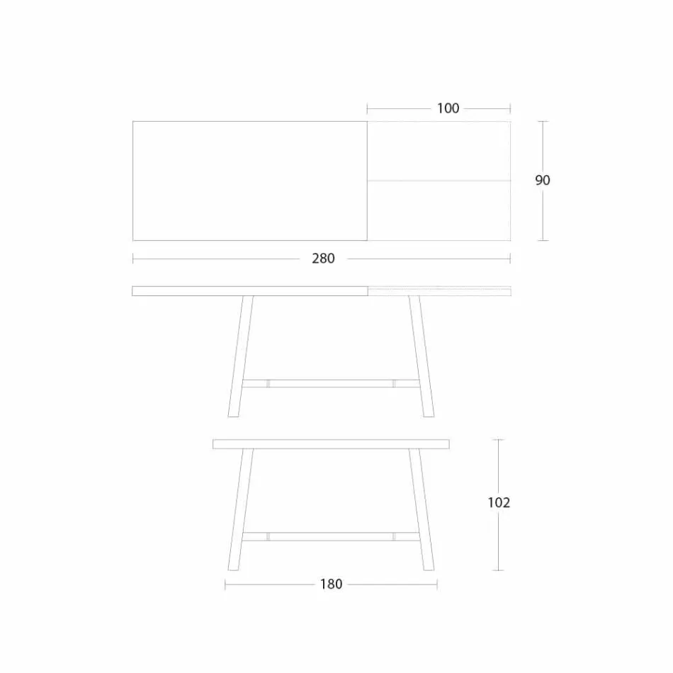 Ausziehbarer Esstisch aus Holz und Metall bis zu 280 cm - Gallotto Viadurini