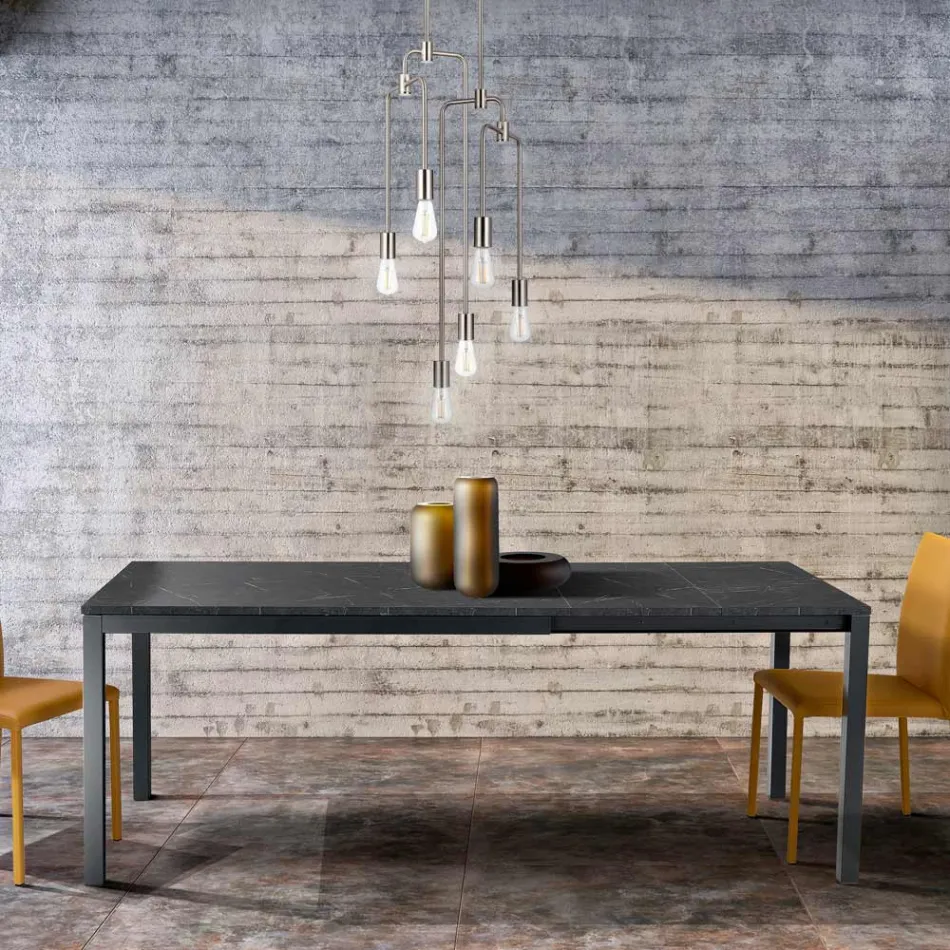 Ausziehbarer Wohnzimmertisch mit Melaminplatte und Metallbeinen - Shaila Viadurini