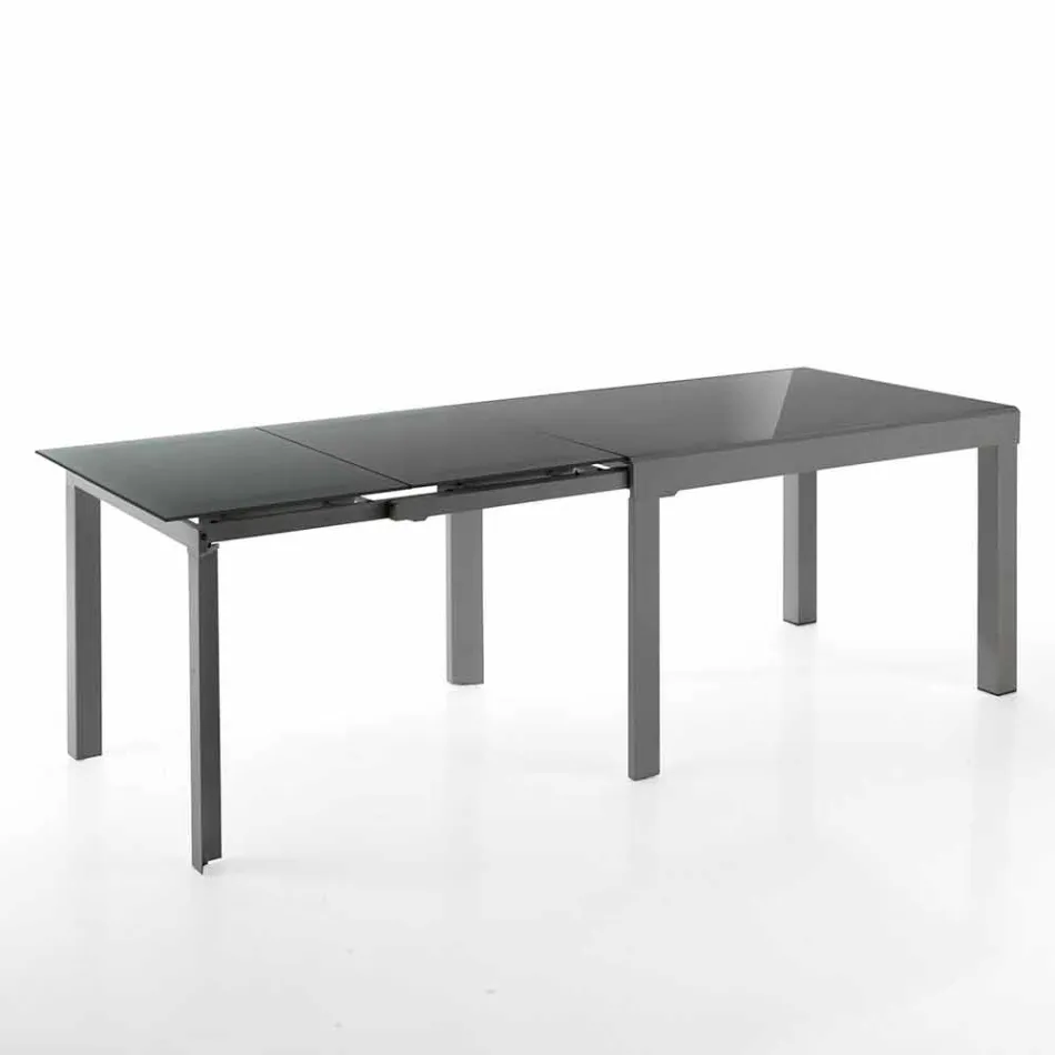 Ausziehbarer Designtisch aus Glas und Metall, Warrior Viadurini