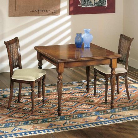 Ausziehbarer Tisch und 2 Stühle aus patiniertem Walnussholz, hergestellt in Italien – Biotite Viadurini