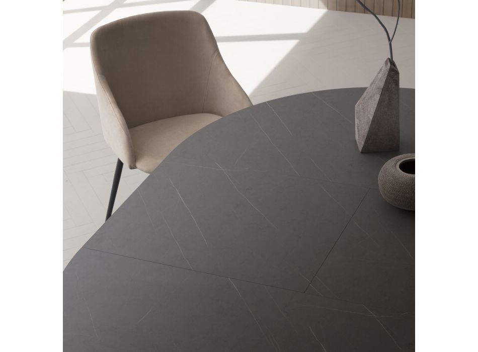 Ausziehbarer Tisch bis 180 cm rund laminiert HPL Made in Italy - Bastiano