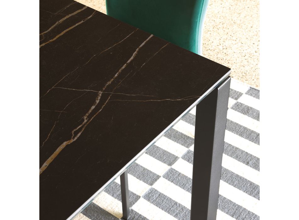 Ausziehbarer Tisch bis 230 cm in Metall und Glaskeramikplatte - Klaus