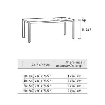 Ausziehbarer Tisch bis 240 cm aus Aluminium und HPL Made in Italy - Filiberto