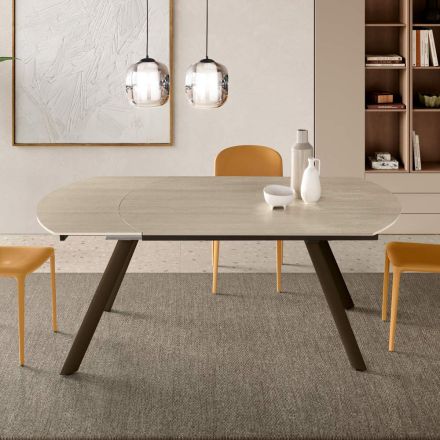 Ausziehbarer Tisch bis 180 cm aus Sinterstein mit Marmoroptik - Talia Viadurini