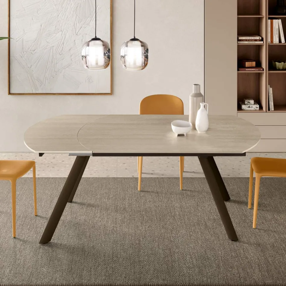 Ausziehbarer Tisch bis 180 cm aus Sinterstein mit Marmoroptik - Talia Viadurini