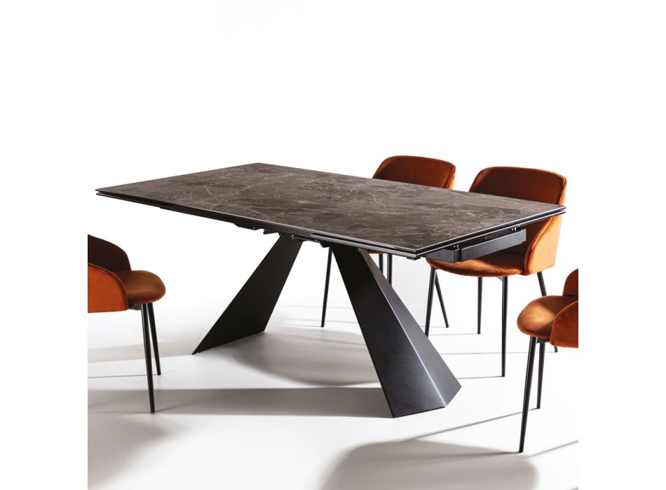 Ausziehbarer Tisch bis 280 cm aus Stahl und mattem Keramikglas - Viterbo Viadurini