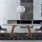 Ausziehbarer Tisch bis 280 cm aus Glas und furniertem Holz – Eugrafo Viadurini