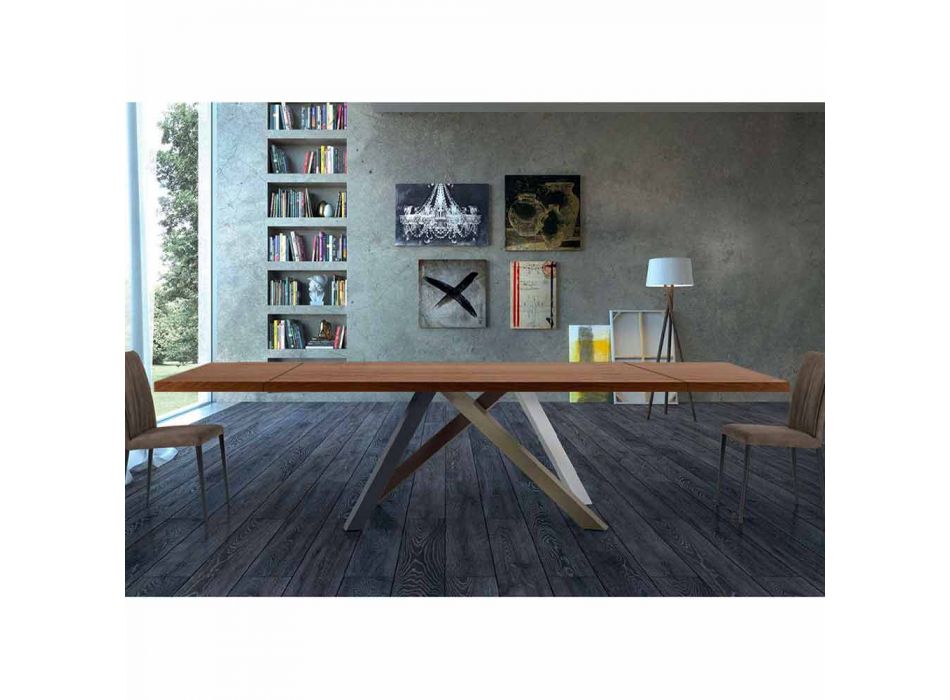 Ausziehbarer Tisch bis 300 cm aus Holz und Stahl Made in Italy - Settimmio Viadurini