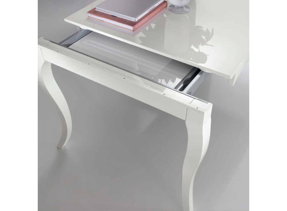Ausziehbarer Tisch bis 350 cm in glänzend weißer Tanganika-Walnuss, Leomas