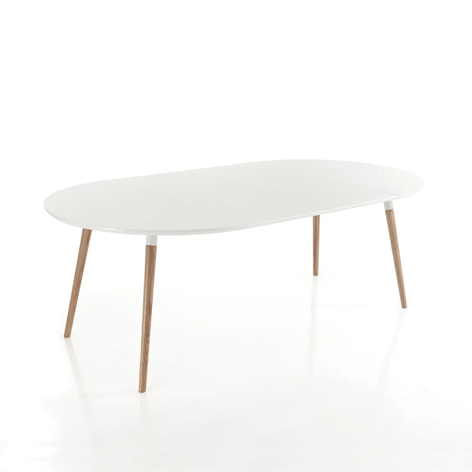 Verlängerbarer Holztisch mit matt weißer Tischplatte Ian Viadurini