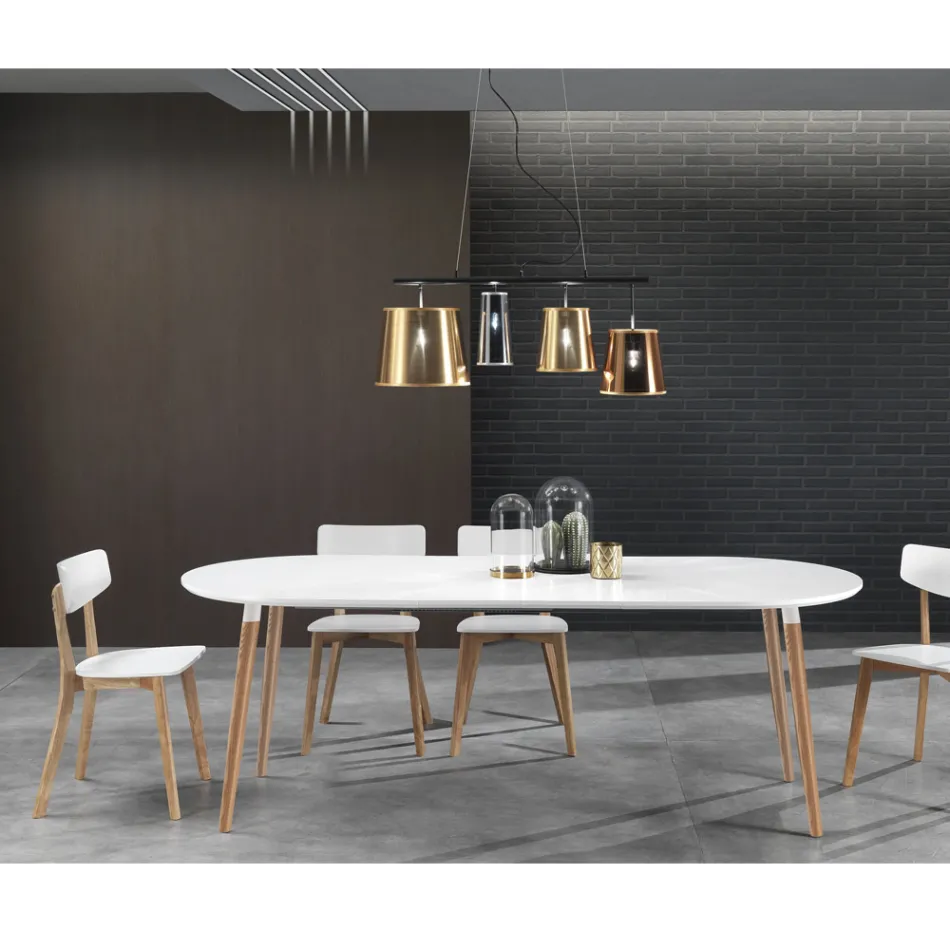 Verlängerbarer Holztisch mit matt weißer Tischplatte Ian Viadurini