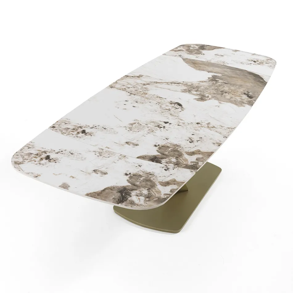 Ausziehbarer Tisch aus Metall und Keramikplatte in Onyxmarmor-Finish - Marche Viadurini