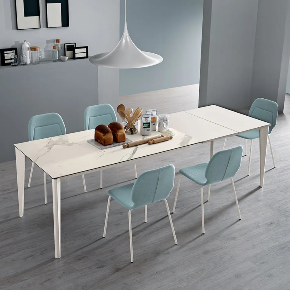 Ausziehbarer Tisch aus Glaskeramik und Metallgestell in verschiedenen Ausführungen - Ariel Viadurini