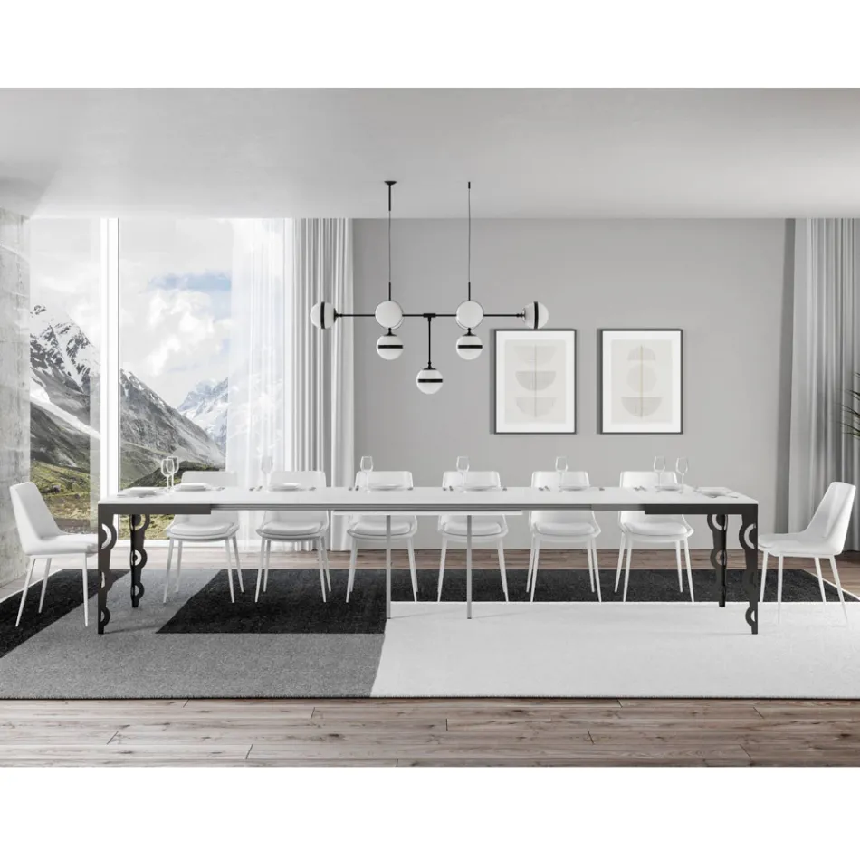 Moderner ausziehbarer Tisch aus Melaminholz und Eisenunterplatte – Marella Viadurini