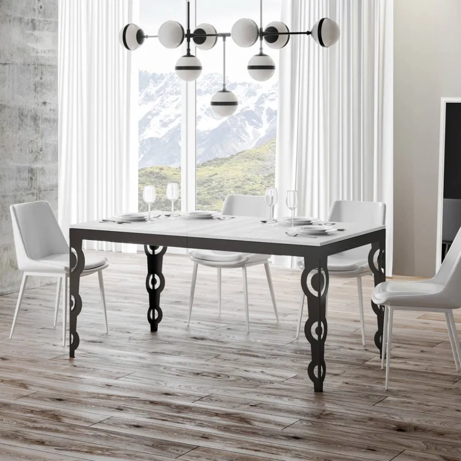 Moderner ausziehbarer Tisch aus Melaminholz und Eisenunterplatte – Marella Viadurini